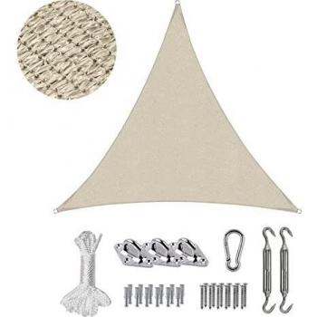 Sekey Toldo Vela de Sombra 3x3x3m Triangular con Cuerda y Kit de Montaje HDPE Prueba de Viento, Transpirable, Protección Rayos UV, para Terraza Patio Exteriores Jardín, Gris Pardo