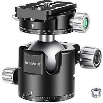 Neewer 44mm Cabezal Bola Bajo Perfil Cabezal Trípode Cámara Panorámica con Placa QR 360° y Abrazadera CNC Metal Doble Muesca en U para Cámaras DSLR Trípodes Monopie Carga 25kg Modo Vertical/Horizontal
