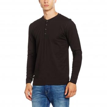 Urban Classics Men's Basic Henley Long-Sleeve Shirt - Black - Sizes S to XXL