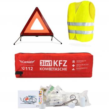 Bolso combinado 3en1 elegante de primera calidad | triángulo de emergencia, botiquín, chaleco reflectante - Norma de Europa