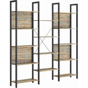 Estantería de 6 niveles estilo industrial con 14 estantes, librería de almacenamiento y separador para habitación, ideal para salón, estudio, balcón y cocina, color marrón rústico y negro, marco de metal