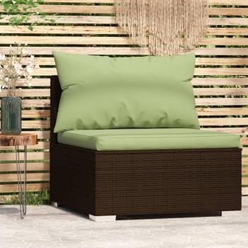 Brown Poly Rattan Garden Middle Sofa with Cushions