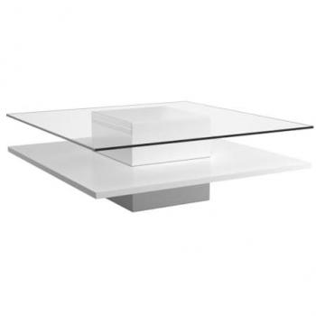 Mesa de centro ISANIA - Cristal templado y MDF blanco