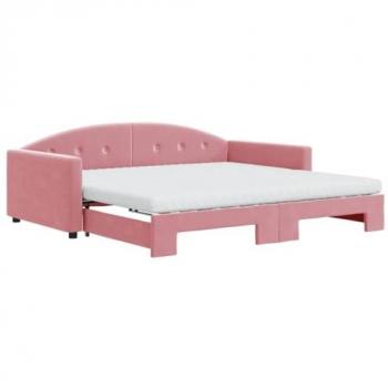 Sofá cama nido con colchón terciopelo rosa 100x200 cm