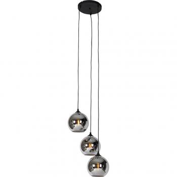 Lámpara colgante Art Deco negra con cristal ahumado y 3 luces, dimensiones de vidrio gris 35 x 175.5 cm - Wallace QAZQA