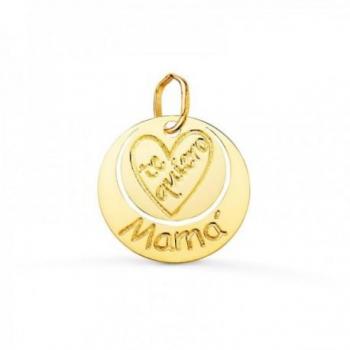 Colgante de oro 18k para mujer con mensaje TE QUIERO MAMÁ de 14 mm. redondo