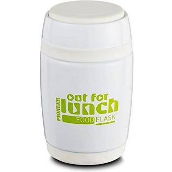 Pioneer Flasks HTH480W Termo de Acero Inoxidable con Aislamiento al vacío, a Prueba de Fugas, 8 Calor, 24 Horas frías, con Cuchara 480 CC, Blanco, 480ml
