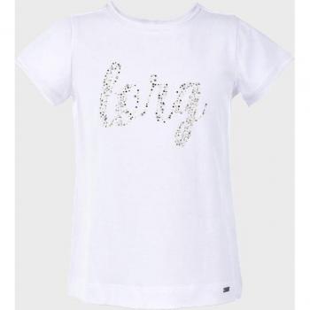 Camiseta de niña blanca de algodón con detalles en encaje