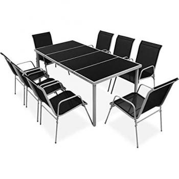 vidaXL Conjunto de Muebles Comedor de Jardín 9 Piezas Negro Mesa Sillas Patio