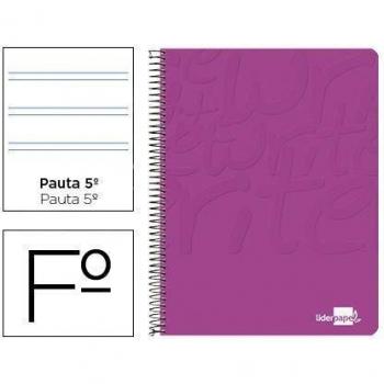 Cuaderno espiral liderpapel folio write tapa blanda 80h 60gr pauta 2,5 mm con margen color rosa