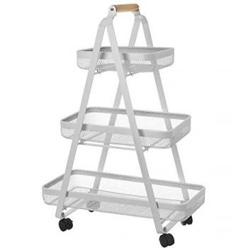 Estantería con Ruedas de Metal Blanco y 3 Cestas - 57x31x83 cm