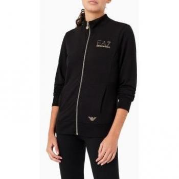 Sudadera Evolution con Cremallera EA7 para Mujer, Negra, Poliéster, Manga Larga, Talla S
