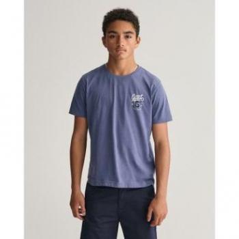 Camiseta Graphic azul Gant para niños, de manga corta con dibujo frontal