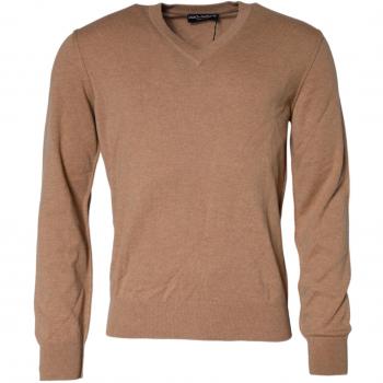 Luxurious Brown Cashmere V-neck Pullover Sweater for Men - Size L