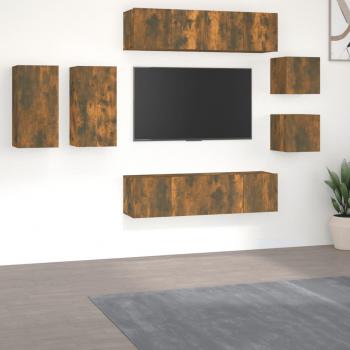 Set de Muebles para TV 8 Piezas en Madera Contrachapada Roble Ahumado