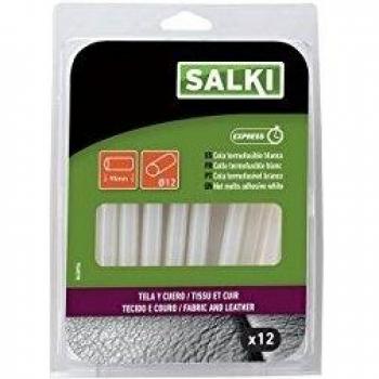 SALKI Barras de Cola Termofusible Para tela y cuero - Silicona Caliente de 12 Unidades, 12mm Diámetro, 95mm largo de color Blanco