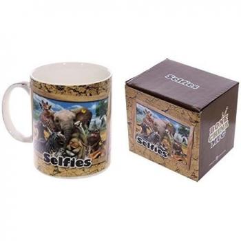 PUCKATOR MUG230-Taza, diseño de Animales de áfrica-Soporte de Porcelana, diseño de Corazones, Color Beige/Azul/Negro/Gris
