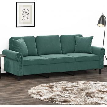 Sofá de terciopelo verde oscuro de 180 cm con cojines de 3 plazas Vidaxl