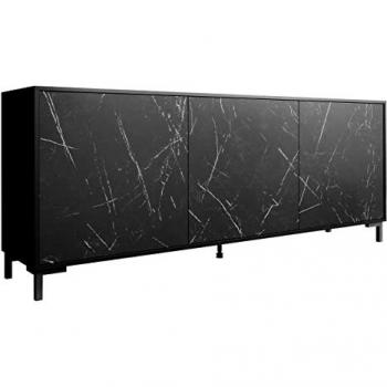 Aparador Charlotte 158, Negro con Mármol Negro, Aglomerado Laminado, 200 x 81 x 45 cm, 3 Puertas