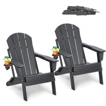 VEVOR All-Weather Portable Folding Adirondack Chair Set of 2 with Cup Holder and Relaxing Armrests