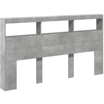 Cabecero de cama con luz LED gris hormigón 180x17x102 cm