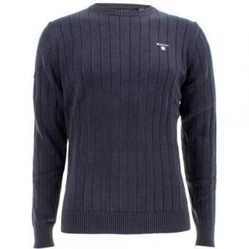 GANT Costilla De Algodón Cuello Redondo Hombres Jumper, Noche Azul Medio