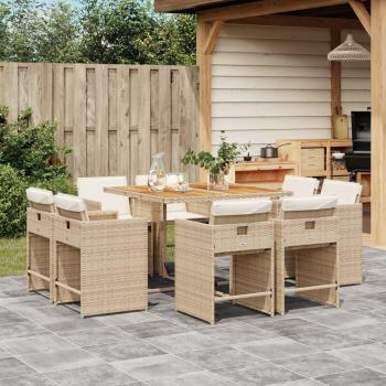 9-Piece Beige Poly Rattan Garden Dining Set with Cushions