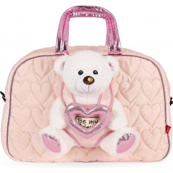 Bolso de viaje para niña Perletti con peluche extraíble oso blanco Love Teddy, dimensiones 21x41x27 cm