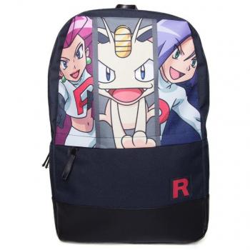Mochila Pokemon Team Rocket - Mochila de tela, diseño del equipo Rocket, compartimento principal con cremallera, bolsillos laterales para botellas, correas ajustables y acolchadas, material resistente al agua