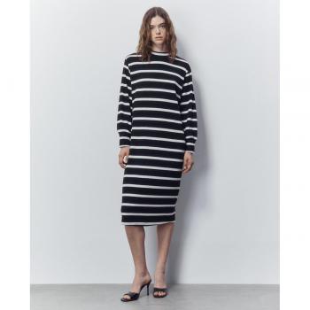 Sfera - Vestido de rayas con diseño clásico, tejido ligero, manga corta, corte ajustado y longitud hasta la rodilla