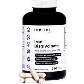 Hierro con Vitamina C, B12 y Ácido Fólico en cápsulas veganas de 240 unidades para una suplementación completa durante 8 meses - Hivital