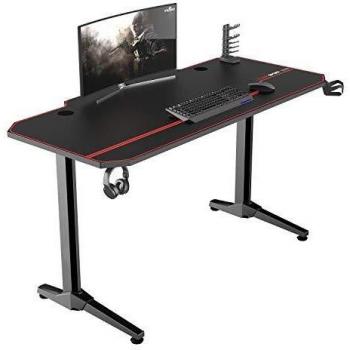 sogesfurniture Mesa de Juegos para computadora, Ergonomic Gaming Desk Mesa de Juegos para PC con Portavasos y Gancho para Auriculares, 140x65x75cm, Negro ST-Eagle-1400BK-BH