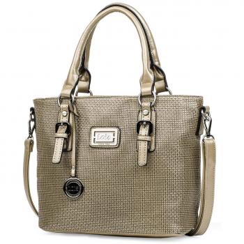 Lois - Bolso de Mujer de Mano Tipo Shopping. Grande. con Doble Asa y Bandolera. Cierre Cremallera. Llavero. Piel sintética Polipiel. Ideal para Viaje o Compras 302281, Color Oro