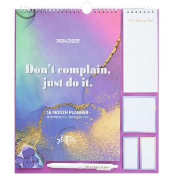 PLANIFICADOR 2024/2025 GLITTER - Planificador anual con diseño brillante, cubiertas duraderas, páginas organizativas mensuales y semanales, espacio para notas y metas, cierre elástico, tamaño A5