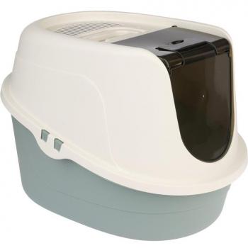 Arenero cubierto TIAKI Teala para gatos - blanco / verde azulado