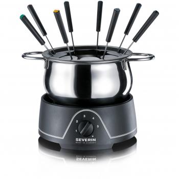 SEVERIN FO 2400 Fondue con Cacerola de Acero Inoxidable Extraíble, 800 W aprox., Incl. Protección Antisalpicaduras y 8 Tenedores de Fondue