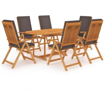 Conjunto de comedor de jardín Day and Night de 7 piezas en madera de teca sólida con cojines grises