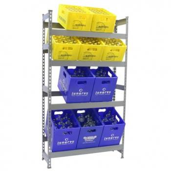 Estantería SIMONBOTTLE 4-2000X1000X300 GRIS - Botellero metálico de 4 estantes, dimensiones 2000x1000x300 mm, capacidad para 12 cajas, ideal