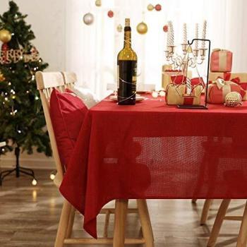Deconovo Mantel Mesa Rectangular para Comedor Cocina o Salón Efecto Lino 132 x 178 cm Rojo