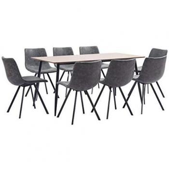 vidaXL Juego de Comedor 9 Piezas de Cuero Sintético Mobiliario Decoración Interior Casa Hogar Robusto Duradero Resistente Funcional Práctico Útil Gris