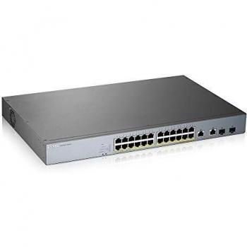 Zyxel Switch PoE+ de 24 puertos Gigabit con administración inteligente, potencia de 375 vatios y 2 puertos combinados Gigabit con gestión en la nube Nebula, Long Range PoE Switch [GS1350-26HP]