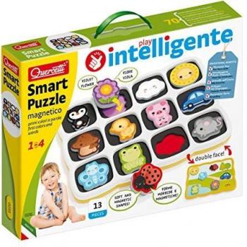 Quercetti First Toys Puzzle Inteligente Colores y Palabras - Puzzle de Madera para Primeros Colores, educativo, fomenta la motricidad fina, incluye piezas de colores brillantes y palabras asociadas