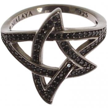 Nialaya Black CZ Rhodium 925 Silver Women's Ring - EU56 | US8, Gray, Size: 56 MM Chic Black Rhodium Silver CZ Crystal Ring