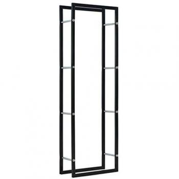 vidaXL Leñero de Acero Accesorios de Organización Chimenea Práctico Carrito Almacenamiento Transporte Leña Sólido Robusto Resistente Negro 50x20x150cm