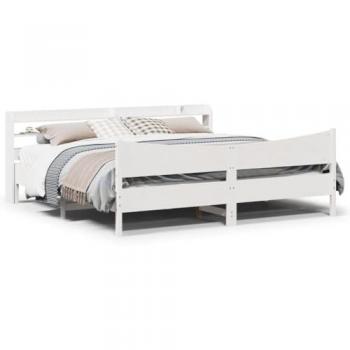 Cama redonda con cabecero blanco 200x200 cm madera maciza de pino