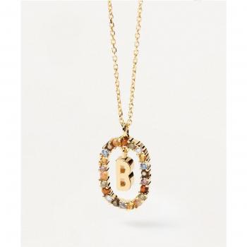 Collar PDPAOLA Letra B de Plata de Ley 925 Chapada en Oro de 18k con Piedras Preciosas