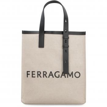 Ferragamo Men's Canvas Tote Bag in Ecru | 241297 Color 764870, Salvatore Ferragamo Shopper Bag, Beige male, Size: ONE SIZE
