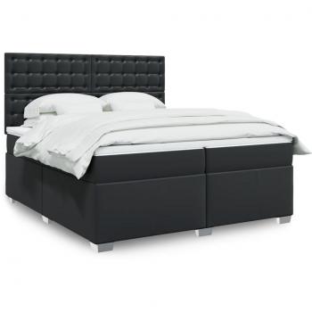 Cama box spring de muelles con colchón en cuero sintético negro 200x200 cm