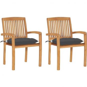Sillas de jardín 2 uds con cojines madera maciza de teca
