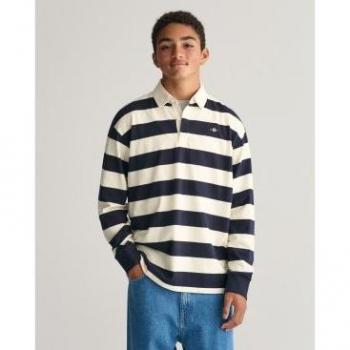 Polo de rayas Shield marino para niños Gant con estampado, manga larga
